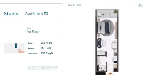 Wadi Hills: Floor plan Type 05, 390 sq ft