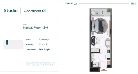 Wadi Hills: Floor plan Type 09, 369 sq ft