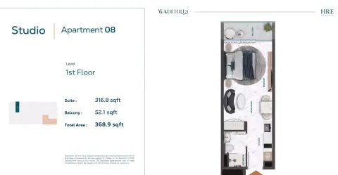 Wadi Hills: Floor plan Type 08, 368 sq ft