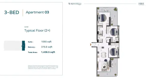Wadi Hills: Floor plan Type 03, 1,436 sq ft