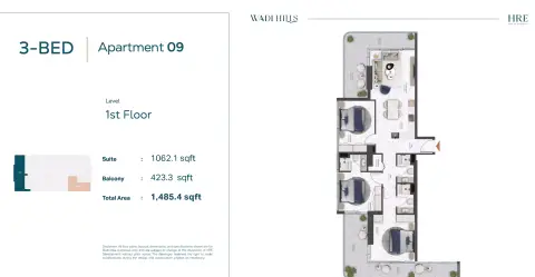 Wadi Hills: Floor plan Type 09, 1,485 sq ft