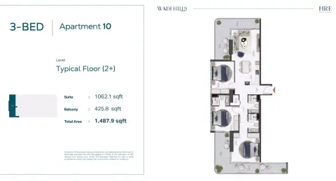 Wadi Hills: Floor plan Type 10, 1,487 sq ft