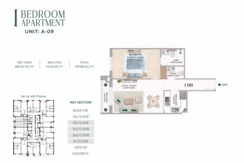 White Opals: Floor plan Type 2, 727 sq ft