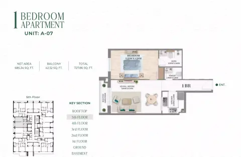 White Opals: Floor plan Type 6, 727 sq ft
