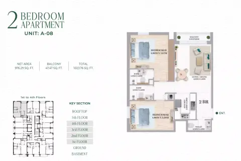 White Opals: Floor plan Type 1, 1,023 sq ft