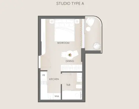 Lunara Residence: Планировка Type A, 354 sq ft