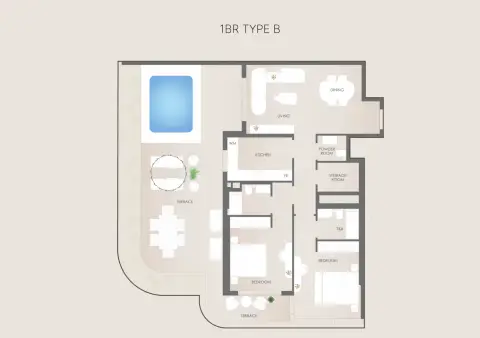 Lunara Residence: Планировка Type B, 1,352 sq ft