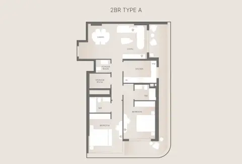 Lunara Residence: Планировка Type A, 1,274 sq ft