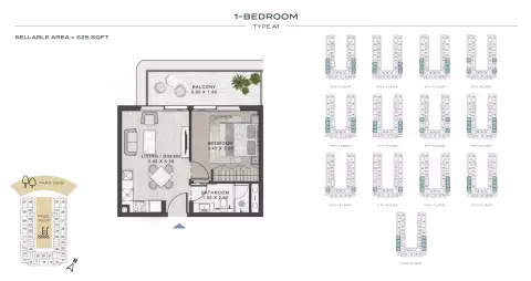 ELO 2: Floor plan Type A1, 525 sq ft