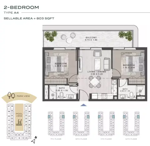 ELO 2: Floor plan Type A4, 803 sq ft