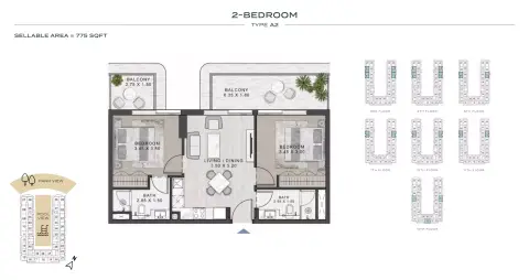 ELO 2: Floor plan Type A2, 775 sq ft