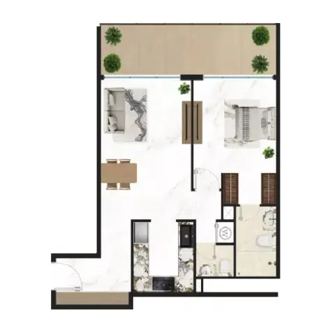 كورتيارد وان: مخطط الطابق Type 3, 828 sq ft