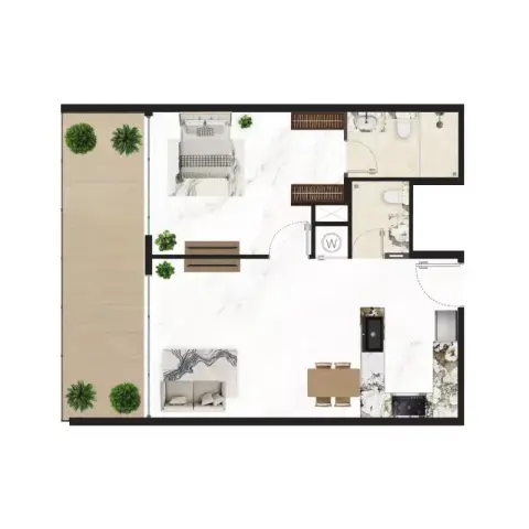 كورتيارد وان: مخطط الطابق Type 1, 760 sq ft
