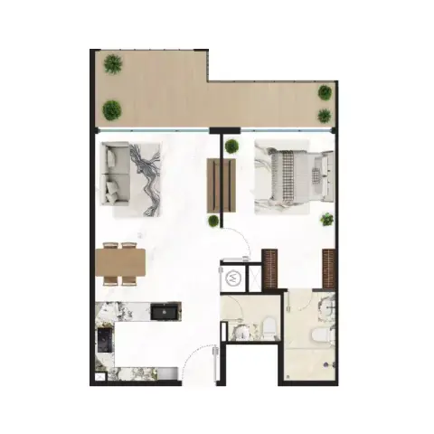 كورتيارد وان: مخطط الطابق Type 2, 778 sq ft