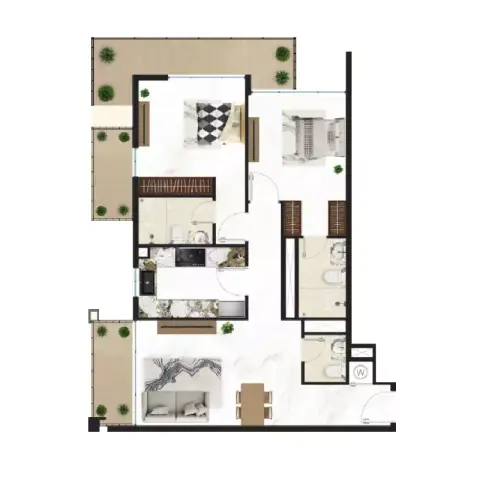 كورتيارد وان: مخطط الطابق Type 3, 1,139 sq ft