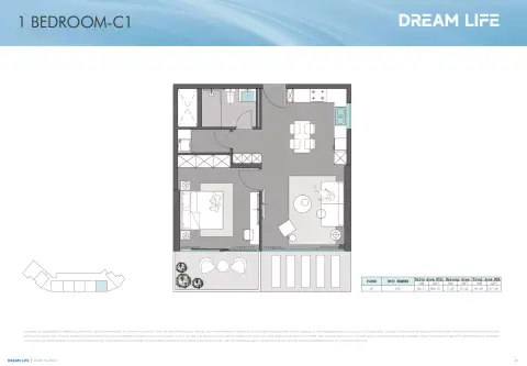 Dreamlife Residences: फ़्लोर प्लान Type C1, 747 sq ft