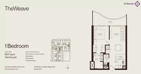 The Weave: Floor plan Type 304 - 1304, 744 sq ft