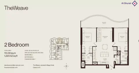The Weave: Floor plan Type 202 - 1202, 1,220 sq ft