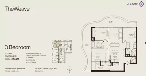 The Weave: Floor plan Type 203 - 1203 + Maid Room, 1,820 sq ft