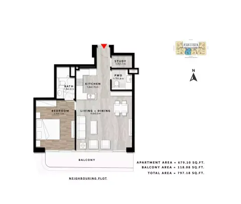 ريبوز ريزيدنس: مخطط الطابق Type F, 797 sq ft