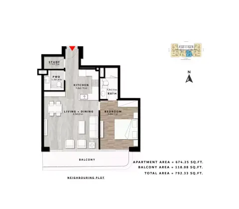 ريبوز ريزيدنس: مخطط الطابق Type H', 792 sq ft