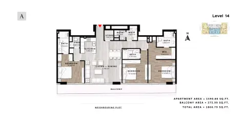 ريبوز ريزيدنس: مخطط الطابق Type A | Level 14, 1,866 sq ft