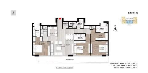 ريبوز ريزيدنس: مخطط الطابق Type A | Level 13, 1,856 sq ft