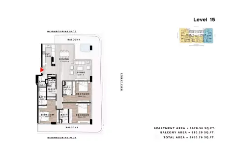 ريبوز ريزيدنس: مخطط الطابق Type C | Level 15, 2,480 sq ft