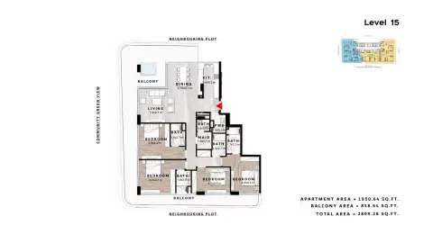 ريبوز ريزيدنس: مخطط الطابق Type A | Level 15, 2,809 sq ft