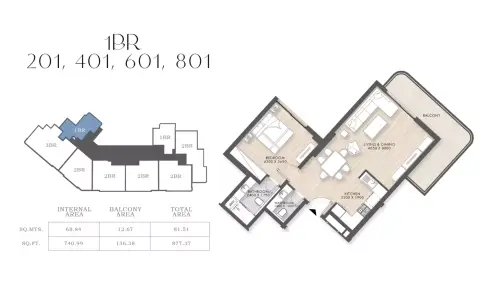 Capital Horizon Terraces: Floor plan Type 201, 877 sq ft
