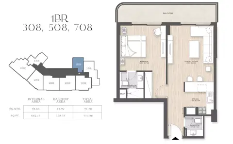 Capital Horizon Terraces: Floor plan Type 308, 770 sq ft