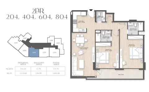 Capital Horizon Terraces: Floor plan Type 204, 1,242 sq ft