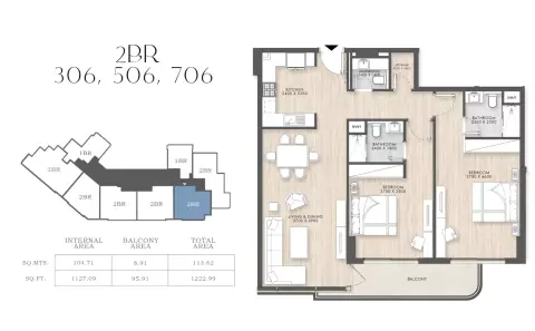 Capital Horizon Terraces: Floor plan Type 306, 1,222 sq ft