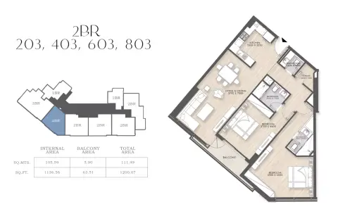 Capital Horizon Terraces: Floor plan Type 203, 1,200 sq ft