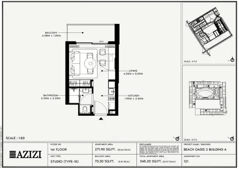 Beach Oasis Phase 2: Floor plan Type 1K - BA, 345 sq ft
