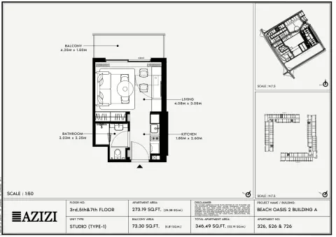 Beach Oasis Phase 2: Floor plan Type 1 - BA, 346 sq ft