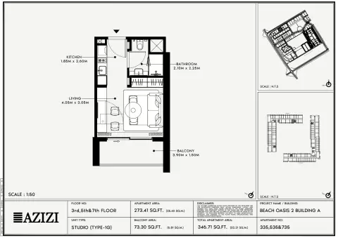 Beach Oasis Phase 2: Floor plan Type 1G - BA, 246 sq ft