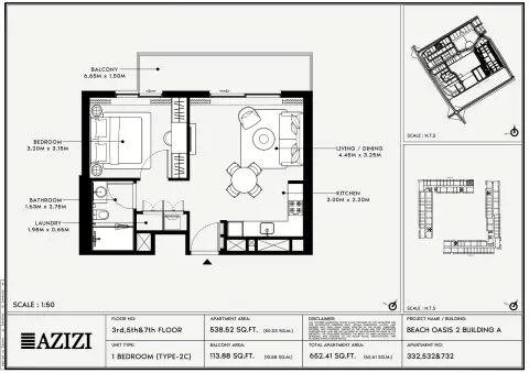 Beach Oasis Phase 2: Floor plan Type 2C - BA, 652 sq ft