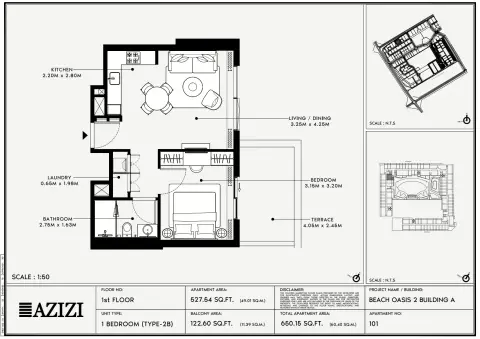 Beach Oasis Phase 2: Floor plan Type 2B - BA, 650 sq ft
