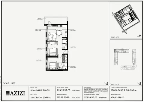 Beach Oasis Phase 2: Floor plan Type 4 - BA, 978 sq ft