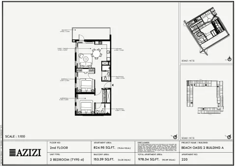 Beach Oasis Phase 2: Floor plan Type 4 - BA, 978 sq ft