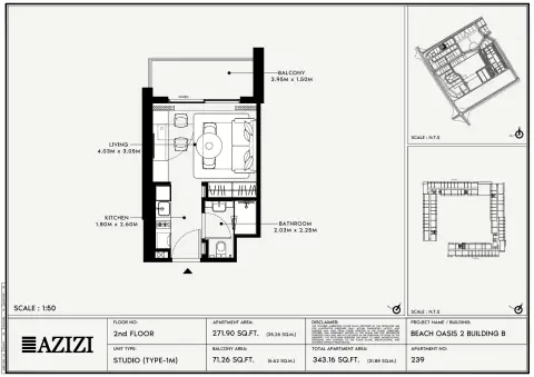 Beach Oasis Phase 2: Floor plan Type 1M - BB, 343 sq ft