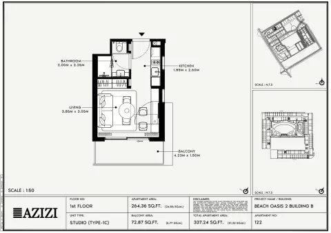 Beach Oasis Phase 2: Floor plan Type 1C - BB, 337 sq ft