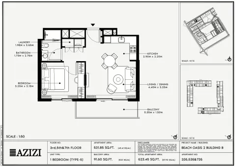 Beach Oasis Phase 2: Floor plan Type 5 - BB, 623 sq ft