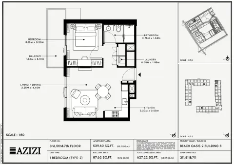 Beach Oasis Phase 2: Floor plan Type 2 - BB, 627 sq ft