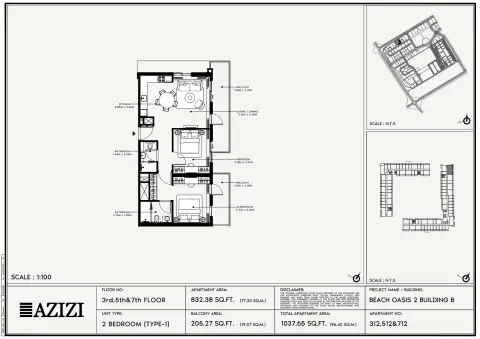 Beach Oasis Phase 2: Floor plan Type 1 - BB, 1,037 sq ft