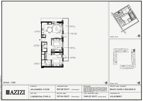 Beach Oasis Phase 2: Floor plan Type 1 - BB, 1,040 sq ft