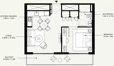 Azizi Milan 55: Floor plan Type A, 651 sq ft