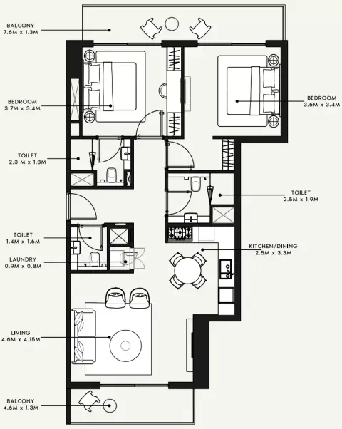 Azizi Milan 55: Floor plan Type A, 1,111 sq ft