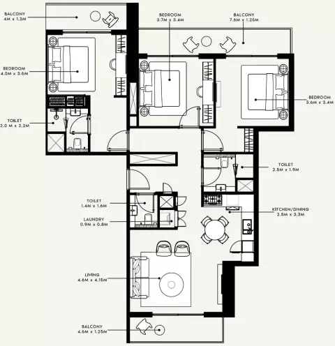 Azizi Milan 55: Floor plan Type A, 1,448 sq ft